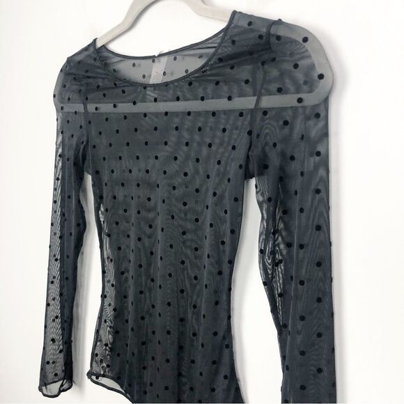 SPANX | Black Sheer Dot Print Long Sleeve Cheeky Bodysuit Women’s Size Small - Picture 5 of 9